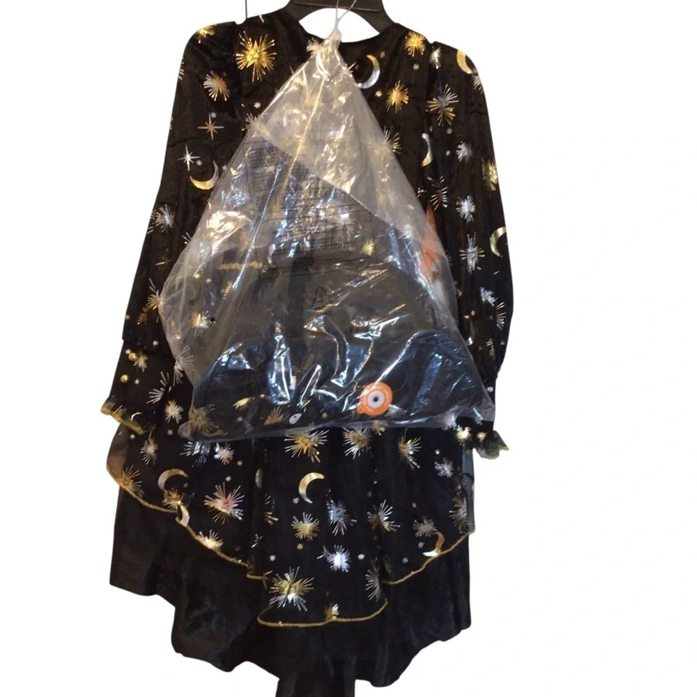 Kids' Light Up Moon & Star Witch Halloween Costume Dress - Size Medium 8-10